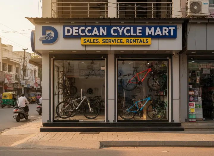 The welcoming storefront of Deccan Cycle Mart, the trusted local cycle shop in Bollaram, Secunderabad.